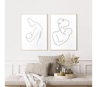 Yangld Affiche de mère allaitante, nouveau-né, maman, bébé, dessin au trait, toile, images murales pour chambre d'enfant, peinture abstraite, décoration de chambre, 40 x 60 cm, 2 pièces sans cadre