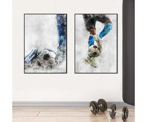 Yangld Football aquarelle peinture impression moderne mur Art toile affiche sport photo pour salle de sport garçon salon décor à la maison 15.7 "x 19.6" (40x50 cm) x2 sans cadre