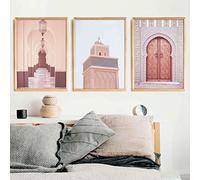 Yangld Islamique Architecture Affiche Maroc Porte Galerie Toile Peinture Moderne Religion Musulman Mur Art Photos Chambre Décor 19.6 "x 27.5" (50x70 cm) x3 Pas de cadre