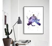 Yangld Joueur de hockey aquarelle art peinture impression sur toile silhouette de gardien de but affiche décoration de chambre de garçons photos hockey sur glace 15,7" x 23,6" (40x60 cm) sans cadre