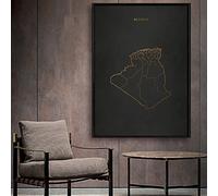 Yangld Ligne dorée noir Algérie carte toile mur Art impression moderne affiche mur photos salon décor 15.7 "x 23.6" (40x60cm) pas de cadre