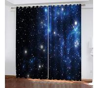 YANGLD Rideau Chambre Enfant Bebe Fille Garcon Ado Adultes Nuit Étoilée Bleue Motif 200X214Cm Rideau Occultant Salon Moderne Isolant Thermique Anti Chaleur Lot De 2 Rideaux pour Petites Fenêtres