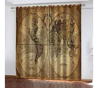 YANGLD Rideau Salon Moderne Lot De 2 Carte du Monde Vintage 140X160Cm Rideau Occultant Isolant Thermique Anti Chaleur Lot De 2 Rideaux Chambre Enfant Adulte Rideaux À Oeillets Décoration De Fenêtre
