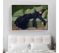 Yangld Une jeune femme décadente Ramon Casas Vintage peinture à l'huile reproduction affiche toile peinture vert mur Art décor à la maison 23.6 "x 35.4" (60x90 cm) sans cadre