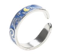 YANGLY Bague À La Mode Van Gogh Étoilé pour Ciel Anneaux S925 Plaqué Argent Réglable Ouvert Amant Anneaux Romantique Knuckle Anneau Bijoux G