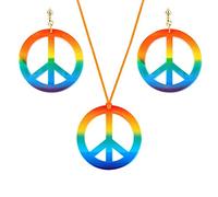 YANGLY Collier Mode Hippie Costume Bijoux Ensemble 60 s 70 s Arc-en-Paix Signe Pendentif Collier Boucle d'oreille Décoration Cadeau pour Ami Soeur