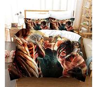 YangMeng Literie Sertie De Couverture De Couette Et Taie d'oreiller, Microfibre Attaquant 3D De Bande Dessinée Géante, Cadeaux De Couverture De Couette pour Fans D'anime (01,Sup King260X220CM)