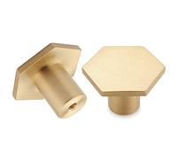 YANGQIHOME Lot de 10, Boutons de Meuble en Laiton Brossé, Boutons de Tiroir de Commode en Or, Pour Armoires, Placards, Salle, Bain et Cuisine, 34 x 20mm (Hexagone)