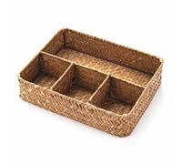 YANGQIHOME Porte-sachets à thé en Rotin, Organisateur de Sachets de Café/Sucre, Organisateur de Panier Divisé Tissé pour étagère/Comptoir/Tiroir/Placard/Commode (26 x 20 x 6 cm)