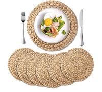 YANGQIHOME Set de Table Rond (Lot de 6) - Dessous de Plats en Jacinthe d'eau Naturelle et Paille Tressée pour Table de Salle à Manger (35 cm)