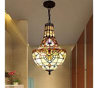 YangRy Tiffany Bowl Chandelier Baroque Stained Glass Shade Hanging Lighting Floral Antique Bronze Pendant Lights Lamp Decor for Restaurant Living Dining Dining Room Kitchen Gift, 3 Light, 12'