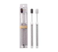 YangShion Brosse à dents luxe brosse à dents à charbon actif 2 pièces ultra-douce flosspick pour les dents sensibles et les gencives, Aides dans le blanchiment des dents, Extra doux (Couleur argent)