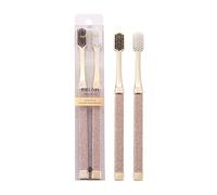 YangShion Brosse à dents luxe brosse à dents à charbon actif 2 pièces ultra-douce flosspick pour les dents sensibles et les gencives, Aides dans le blanchiment des dents, Extra doux (Couleur or)