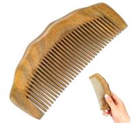 Yangtongtong Peigne antipelliculaire en bois de santal vert naturel à dents fines pour femme, fabriqué à la main, convient aux cheveux bouclés et mouillés, barbe de gentlemen - 1 pièce