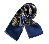 YangtzeStore Longue écharpe en satin de soie charmeuse pour homme, Bleu avec imprimé dragon, 63"x10"
