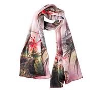 YangtzeStore Longue écharpe en soie Charmeuse avec imprimé floral, Martin-pêcheur champagne, 67" x 20"