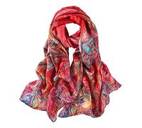 YangtzeStore Longue écharpe en soie Charmeuse avec imprimé floral, Peinture rouge, 67" x 20"