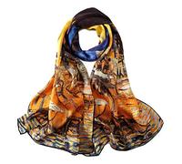 YangtzeStore Longue écharpe en soie Charmeuse - Impression artistique classique, marron, 63" x 17"