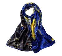 YangtzeStore Longue écharpe en soie Charmeuse - Impression artistique classique, Nuit étoilée Van Gogh, 63" x 17"