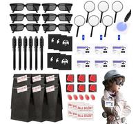 YANGUN 48 Pcs Kit Détective Enfant, Kit Espion Enfant avec Lunettes D'agent, Stylo Secret, Carnet De Notes, Loupe, Carte De Détection, Tampon Encreur D'empreintes Digitales