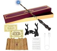YANGUN Baguette magique Dumbledore de 38 cm avec lumière, baguette magique Harry P Otter, recharge USB, baguette magique Dumbledore en résine avec carte de sort, ticket de station, carte géographique