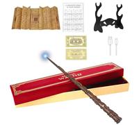 YANGUN Baguette magique Hermione Granger avec lumière, 37 cm, baguette magique en résine, baguette magique, baguette magique, dans une boîte cadeau avec carte de sort, carte, bâton de station