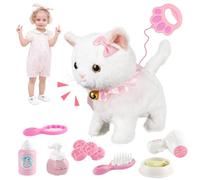 YANGUN Chien Électronique interactif, Chien de Jouets Électriques, Jouet électronique en Peluche pour Chat avec Laisse télécommandée, Marche, Aboiements (Blanc)