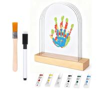 YANGUN Kit d'empreintes de main, kit empreinte bebe avec 5 Plaques en Plexiglas, 6 Couleurs de Peinture, Pinceau, Gomme, empreinte main pied bebe pour Toute La Famille pour Activité DIY