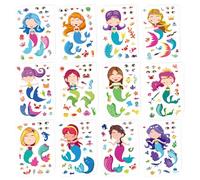 YANGWEN 12 modèles/687pcs Sirène Habiller Autocollant Make-a-Face Sticker DIY Enfants DIY Autocollant Visage Faites Votre Propre Autocollant Sticker pour Anniversaire,cotillons,Artisanat