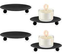YANGWEN 4PCS Bougeoir Noir Fer Forgé, Candélabre Rétro Métal avec Plateau Vintage, Support Bougie Rond pour Décoration Mariage Dîner Aux Chandelles Priez Cônes d'Encens