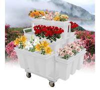 YANGYMM PréSentoir à Fleurs D'ExtéRieur, Comprenant 18 Seaux et Parasols, PréSentoir à Fleurs en MéTal avec roulettes, pour Fleuristes, Jardins et MarchéS Commerciaux,White