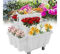 YANGYMM PréSentoir à Fleurs en MéTal avec roulettes, PréSentoir à Fleurs D'ExtéRieur, avec 18 Seaux et Parasols, pour Fleuristes, Jardins et MarchéS Commerciaux,White