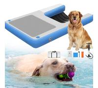 YANGYMM Rampe d'eau Gonflable pour Chiens, Plateforme d'eau pour Animaux Compagnie, Quai Flottant SéCurité AntidéRapant pour Chiens Jusqu'à 133 LB,Blue-120X90X10cm