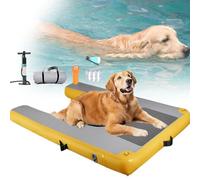YANGYMM Rampe Gonflable SuréLevéE pour Bateau Et Piscine pour Chiens, pour Quais Lacs, Plateforme Quai SéCuriséE Facile D'AccèS, Radeau pour Chiens Jusqu'à 133 LB,Yellow-120X90X10cm