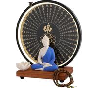 YANGYMM Statue de Bouddha Assis de 13 Pouces, avec Lampe LED Circulaire, Figurine de Bouddha en CéRamique OrnéE de Lotus de Perles, Statue de Bouddha en MéDitation pour Maison et Bureau Blue