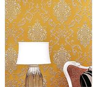 YangYun Home Decoration Papier peint non tissé 3D en poudre de perles de Damas européenne pour salon, chambre à coucher, hôtel, couleur or, 0,53 m (l) x 10 m (L) = 5,3 m²