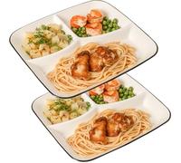 Yanhalo Lot de 2 assiettes carrées divisées de 24 cm pour enfants et adultes, assiettes à dîner en porcelaine, passent au lave-vaisselle et au micro-ondes, assiettes de contrôle des portions