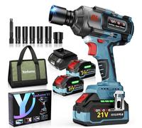 Yanhama Cle A Choc Sans Fil 1400 Nm, Batterie 2 * 4500mAh, Kit De Clé A Choc Sans Brosse 21V De 1/2 Pouce, 6 Prises, Pour Écrous De Roue De Voiture, Moto, Camion