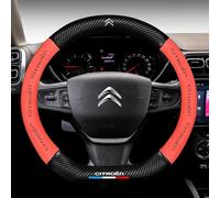 YANHAO Housse de Volant en Cuir et Fibre de Carbone pour Citroën C1, C2, C3, C4, C5, C6, C4L, Couvre-volant Luxe avec Gaufrage et Antidérapant, Gris ou Noir, 38 centimètres