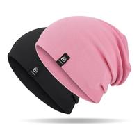 YANIKY Bonnet léger pour femme - En coton doux et confortable - Bonnet fin - Unisexe - Pour toutes les saisons, Noir + rose., taille unique