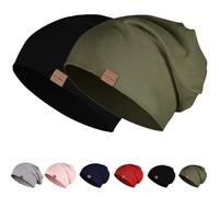 YANIKY Bonnet Souple en Coton Pour Homme et Femme - Fin, Léger et Doux - Chimio, Coupe-Vent - Jersey Long Beanie Pour Toutes Les Saisons, Noir + Vert, Taille Unique