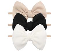 YanJie Baby Girls Nylon Headbands Newborn Bows Handmade Hair Hairbands Accessories for Infant Toddlers Kids(Beige Black White)