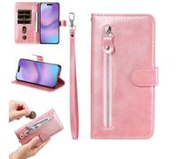 YANJIEER Coque Portefeuille pour Realme C31 4G, Étui Cuir PU à Rabat avec Fermeture Éclair, Porte-Cartes, Dragonne, Fermeture Magnétique, Support, Antichoc Case Rose