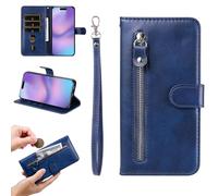 YANJIEER Coque Portefeuille pour Xiaomi Redmi 13 4G/Redmi 13X, Étui Cuir PU à Rabat avec Fermeture Éclair, Porte-Cartes, Dragonne, Fermeture Magnétique, Support, Antichoc Case Bleu
