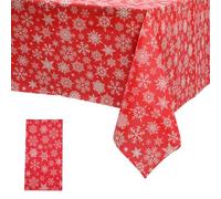 YANJINGSHE Nappe en plastique motif flocon de neige rouge et blanc 137 x 274 cm - Nappe de table de fête de Noël pour dîner de vacances, buffet et décoration d'intérieur d'hiver - Nappe de fête