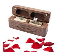 YANJIY Boîte à Bagues De Mariage, Boîte à Bagues Personnalisée, Boîte à Bagues En Diamant, Boîte à Bague En Bois De Noyer, Double Ring Box, avec Sac De Rangement, pour Mariages, Cadeaux Surprises