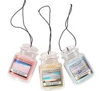 Yankee Candle Bougie parfumée Balade sur la Plage + Sable Rose + Soleil et Sable Parfum de Voiture Bocal Ultime Désodorisant (Lot de 3)