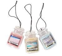 Yankee Candle Bougie parfumée Balade sur la Plage + Sable Rose + Soleil et Sable Parfum de Voiture Bocal Ultime Désodorisant (Lot de 3)