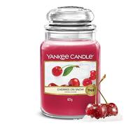Yankee Candle Bougie parfumée | Cerises sur la neige Grand Pot | Bougies à longue durée : jusqu'à 150 heures | Cadeaux de Noël parfaits pour femmes