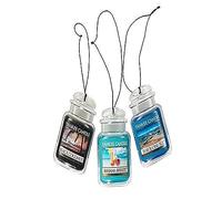 Yankee Candle Car Jar® Ultimate Lot de 3 désodorisants pour voiture, neutralise les odeurs jusqu'à 30 jours, comprend : 1 brise de Bahama, 1 noix de coco noire et 1 ciel turquoise
